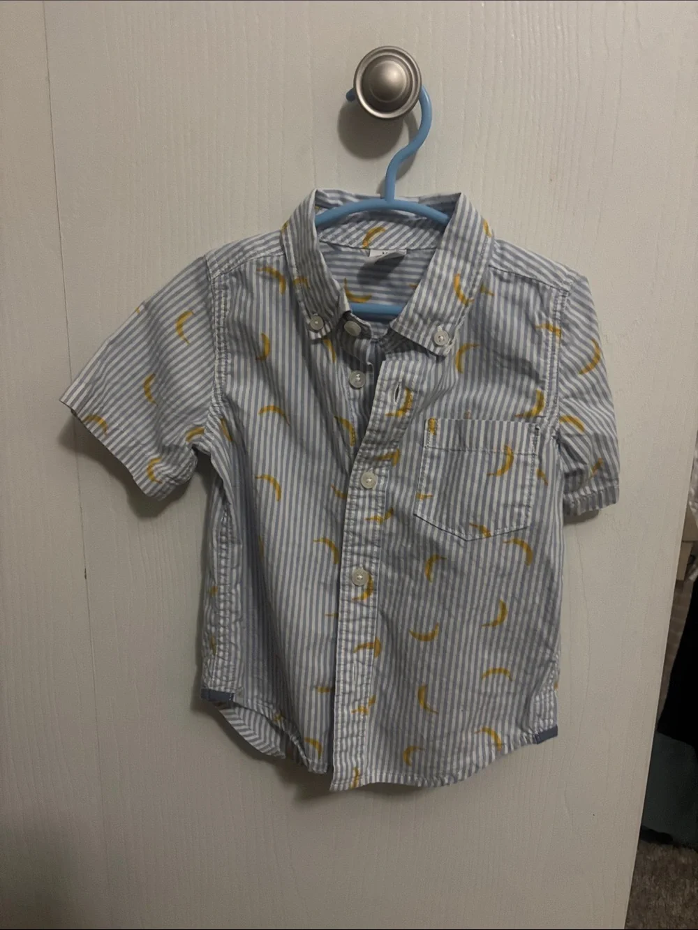 GAP Light Blue & White Striped Button-Down Shirt with Yellow Banana Print - Kids